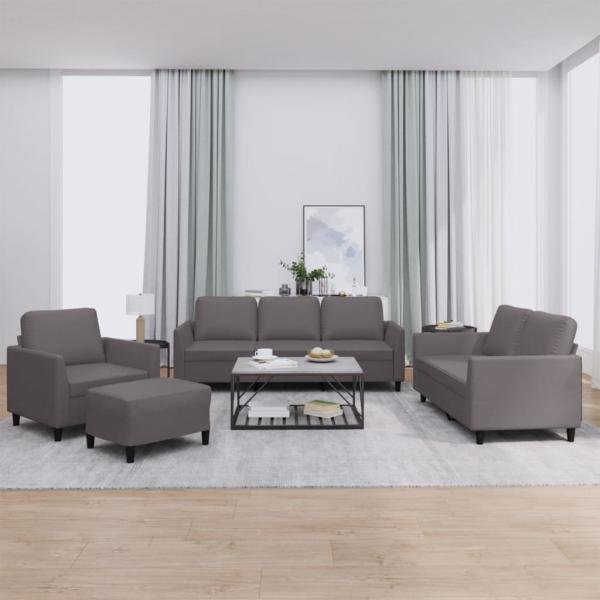 ARDEBO.de - 4-tlg. Sofagarnitur mit Kissen Grau Kunstleder