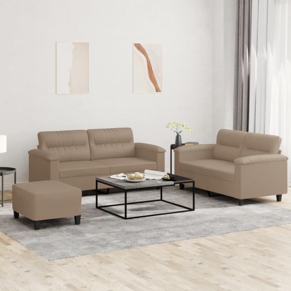 ARDEBO.de - 3-tlg. Sofagarnitur mit Kissen Cappuccino-Braun Kunstleder