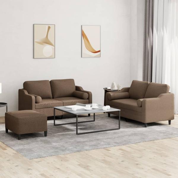 ARDEBO.de - 3-tlg. Sofagarnitur mit Kissen Braun Stoff