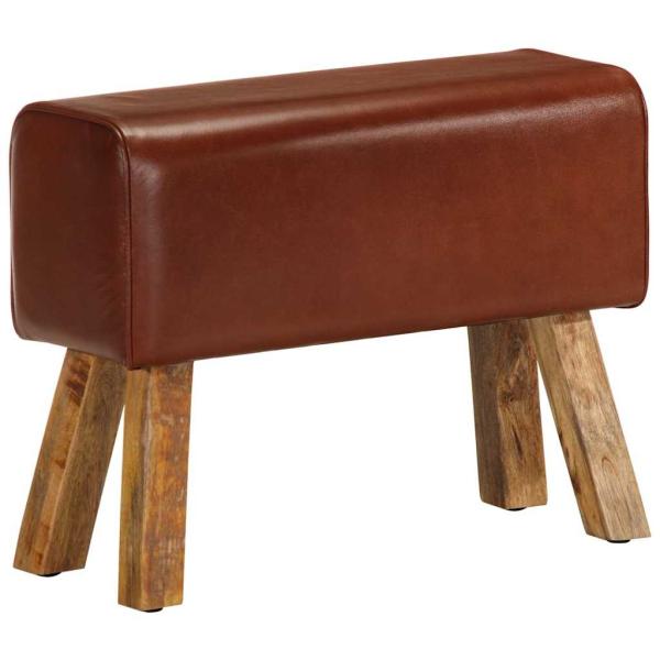 ARDEBO.de - Sitzbank Turnbock-Design 58cm Braun Echtleder Mango Massivholz