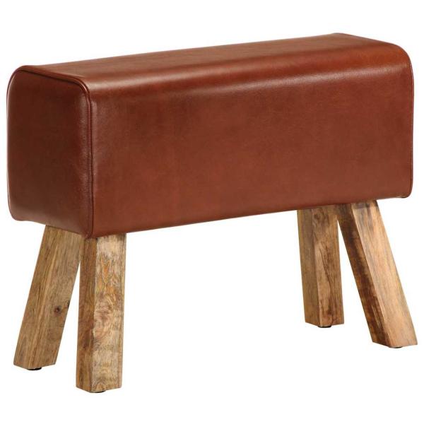 Sitzbank Turnbock-Design 58cm Braun Echtleder Mango Massivholz