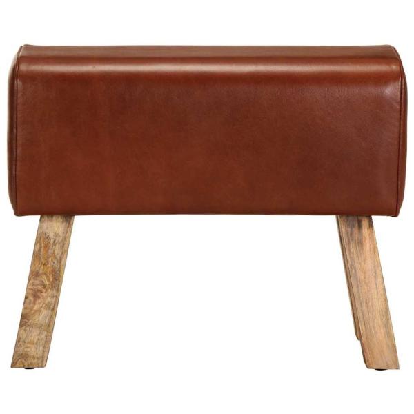Sitzbank Turnbock-Design 58cm Braun Echtleder Mango Massivholz