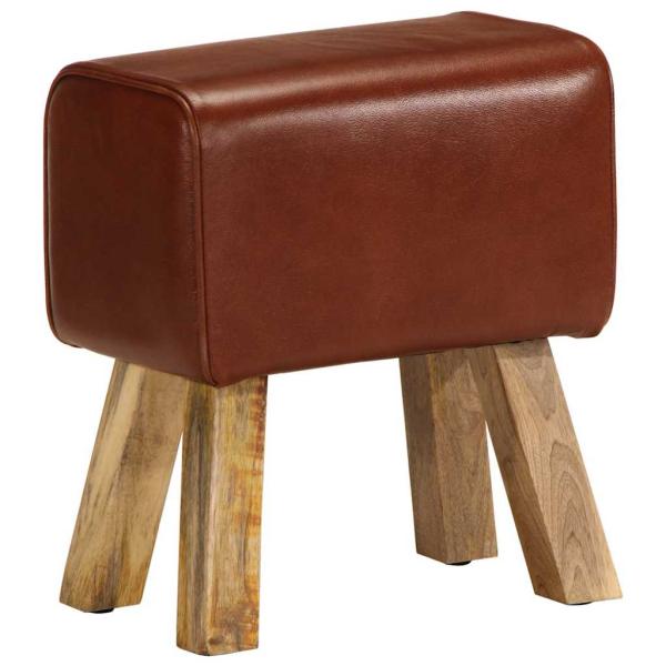 Sitzbank Turnbock-Design 38 cm Braun Echtleder Massivholz Mango