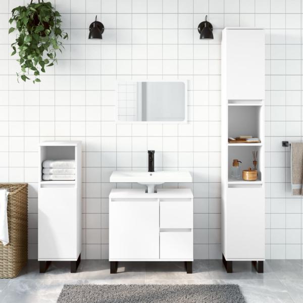 ARDEBO.de - 3-tlg. Badm?bel-Set Wei? Holzwerkstoff