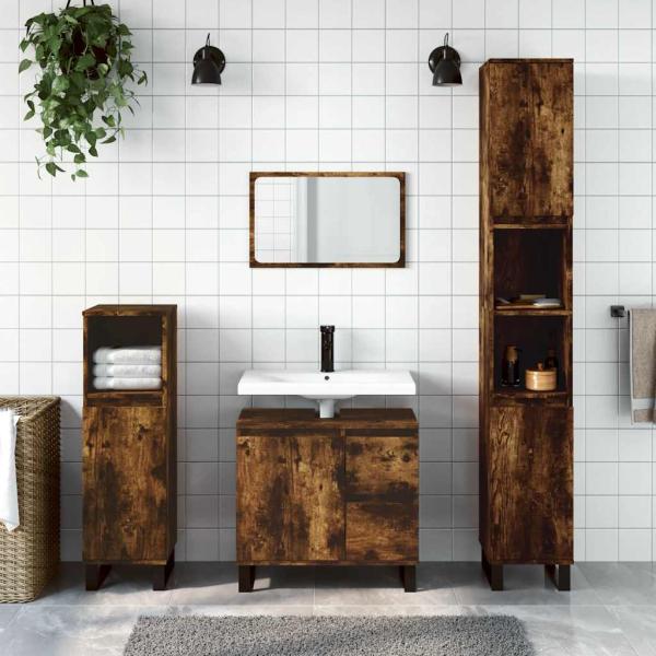 ARDEBO.de - 3-tlg. Badmöbel-Set Räuchereiche Holzwerkstoff