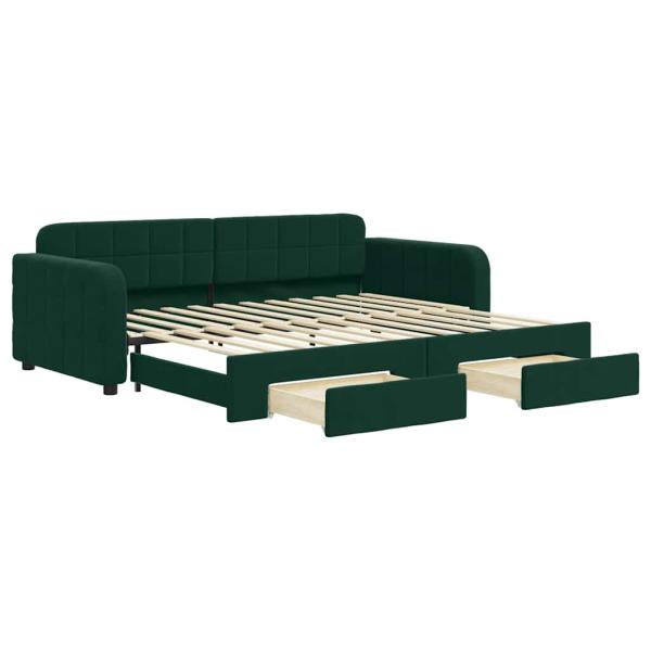 Tagesbett Ausziehbar mit Schubladen Dunkelgrün 90x200 cm Samt