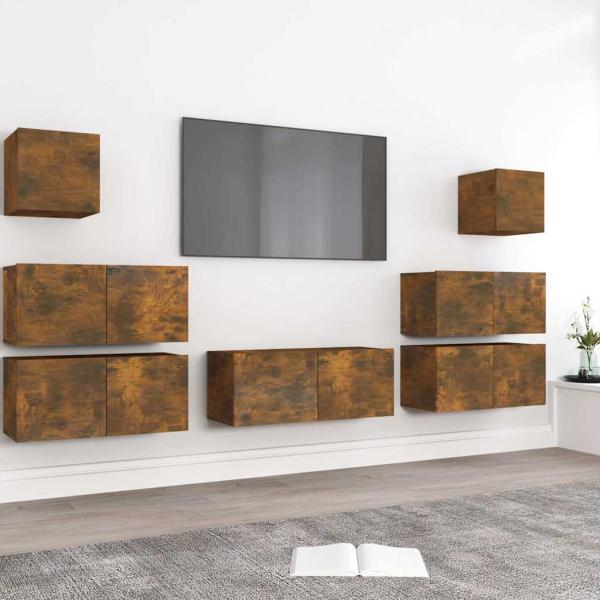 ARDEBO.de - 7-tlg. TV-Schrank-Set Räuchereiche Holzwerkstoff