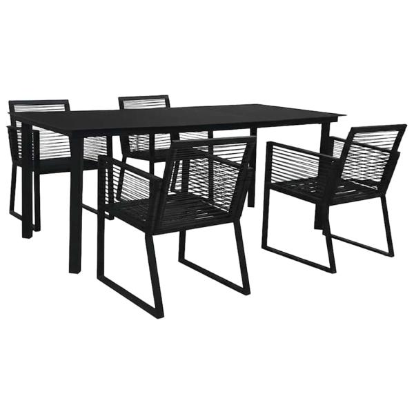 ARDEBO.de - 5-tlg. Garten-Essgruppe PVC Rattan Schwarz