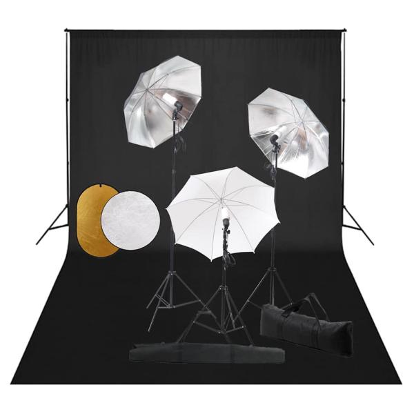 ARDEBO.de - Fotostudio-Set mit Leuchten, Schirmen, Hintergrund, Reflektor