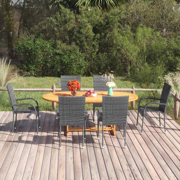 ARDEBO.de - 7-tlg. Garten-Essgruppe Poly Rattan Grau