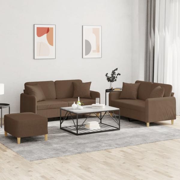 ARDEBO.de - 3-tlg. Sofagarnitur mit Kissen Braun Stoff