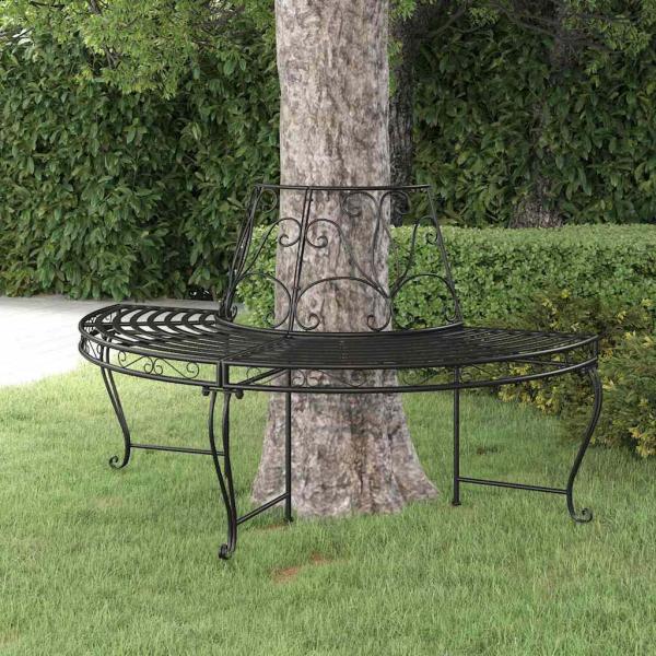ARDEBO.de - Baumbank Halbrund Ø160 cm Schwarz Stahl
