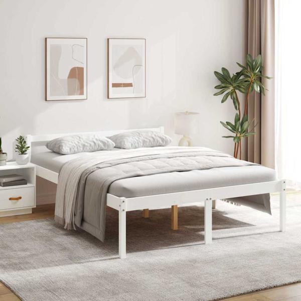 ARDEBO.de - Seniorenbett Weiß 160x200 cm Massivholz Kiefer