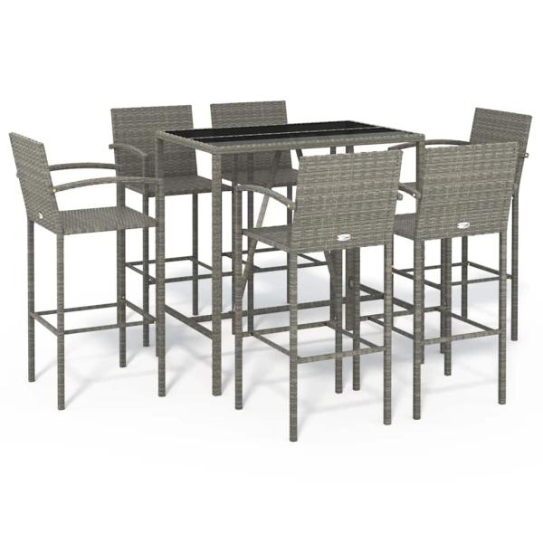 7-tlg. Gartenbar-Set Grau Poly Rattan