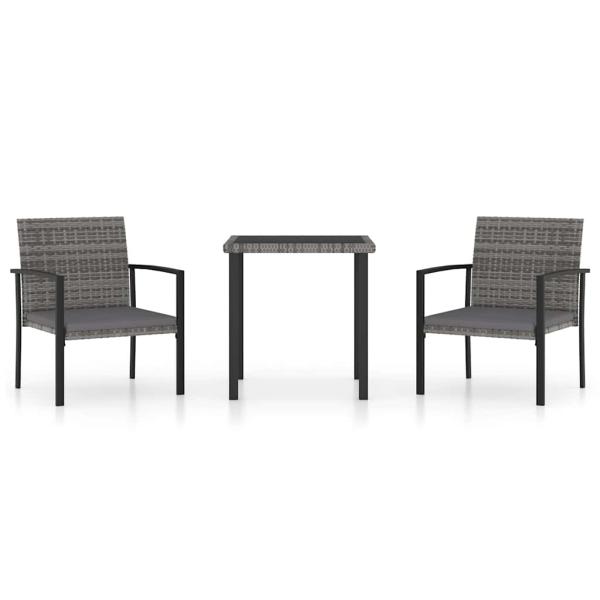 3-tlg. Garten-Essgruppe Poly Rattan Grau