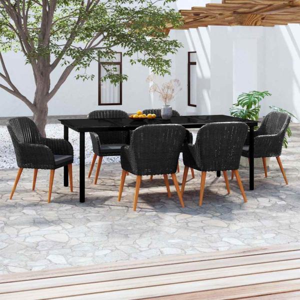 ARDEBO.de - 7-tlg. Garten-Essgruppe mit Kissen Schwarz