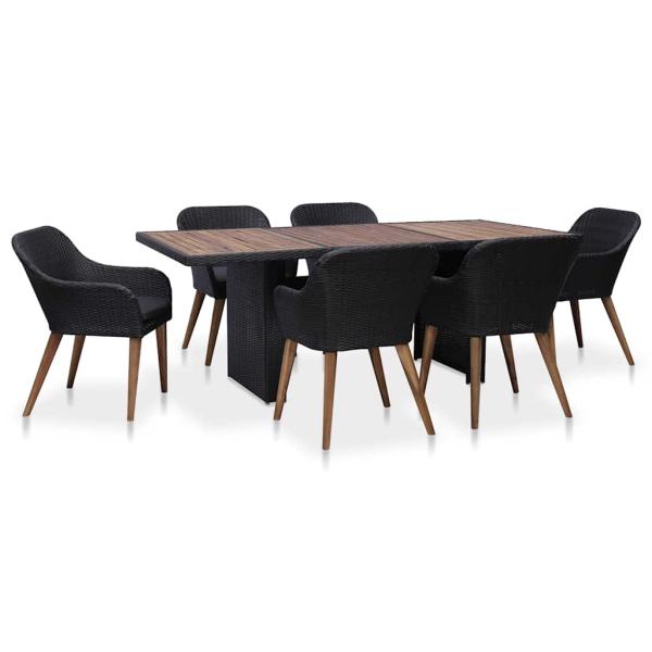 ARDEBO.de - 7-tlg. Garten-Essgruppe mit Auflagen Poly Rattan Schwarz
