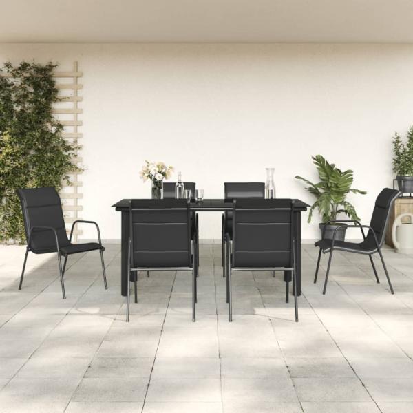 ARDEBO.de - 7-tlg. Garten-Essgruppe Schwarz Stahl und Textilene
