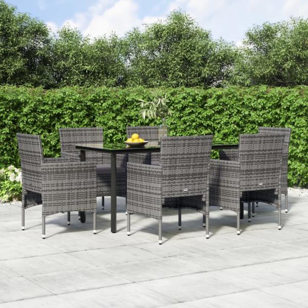 ARDEBO.de - 7-tlg. Garten-Essgruppe mit Kissen Grau und Schwarz
