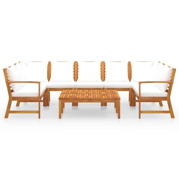 9-tlg. Garten-Lounge-Set mit Auflagen Creme Massivholz Akazie