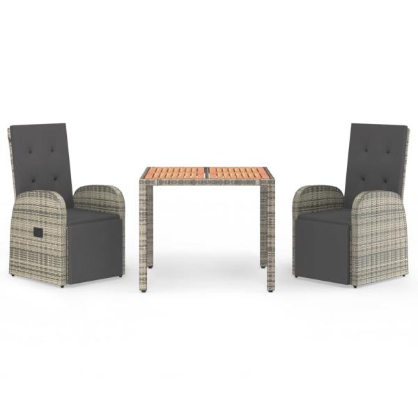 3-tlg. Garten-Essgruppe mit Kissen Grau Poly Rattan