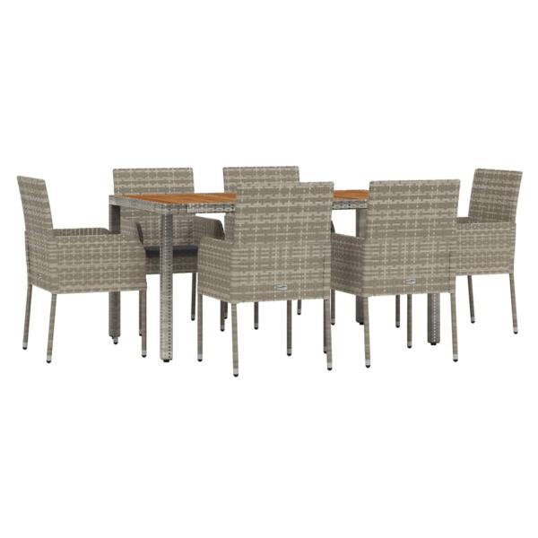 7-tlg. Garten-Essgruppe mit Kissen Grau Poly Rattan