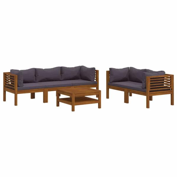 6-tlg. Garten-Lounge-Set mit Auflage Massivholz Akazie