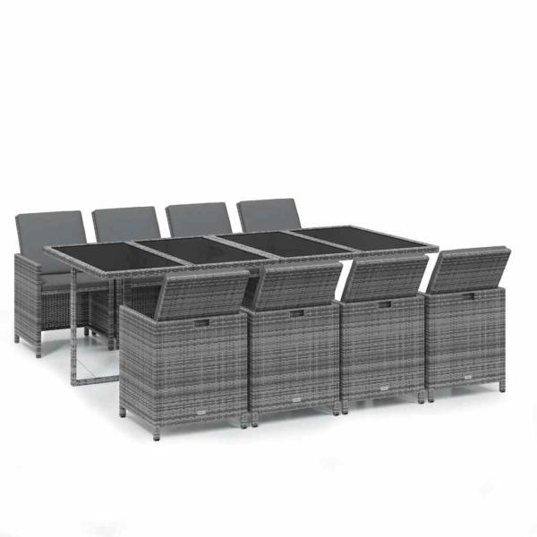 9-tlg. Garten-Essgruppe mit Kissen Poly Rattan Grau