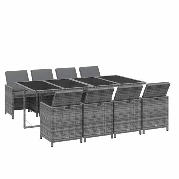 9-tlg. Garten-Essgruppe mit Kissen Poly Rattan Grau