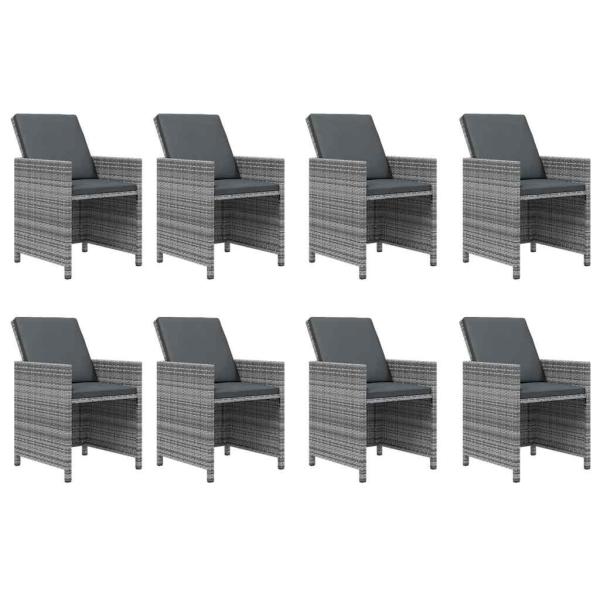 9-tlg. Garten-Essgruppe mit Kissen Poly Rattan Grau