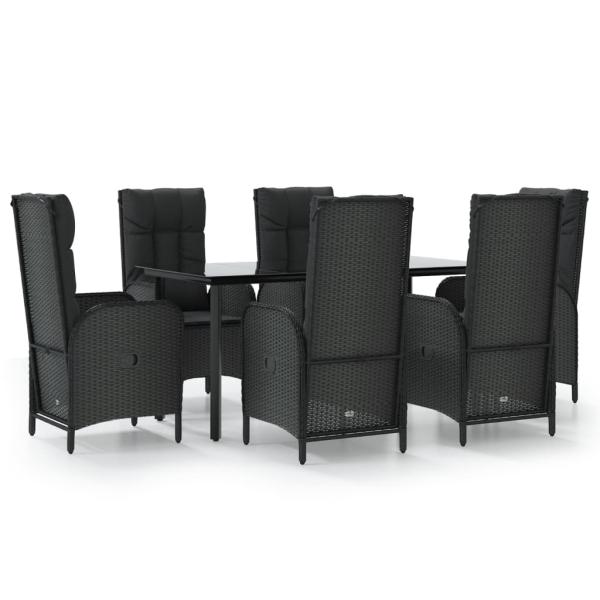 7-tlg. Garten-Essgruppe mit Kissen Schwarz Poly Rattan