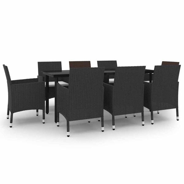 9-tlg. Garten-Essgruppe mit Auflagen Poly Rattan und Glas