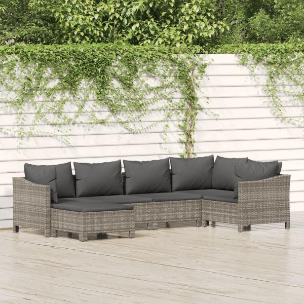 ARDEBO.de - 6-tlg. Garten-Lounge-Set mit Kissen Grau Poly Rattan