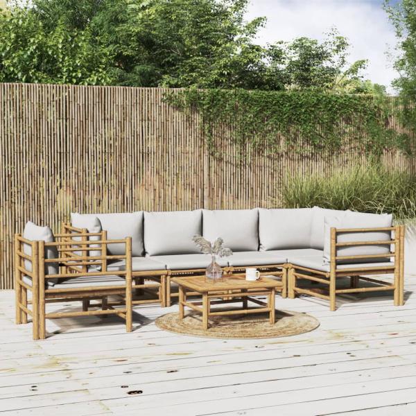 ARDEBO.de - 7-tlg. Garten-Lounge-Set mit Hellgrauen Kissen Bambus