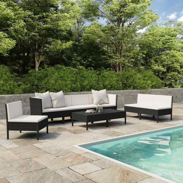ARDEBO.de - 9-tlg. Garten-Lounge-Set mit Auflagen Poly Rattan Schwarz