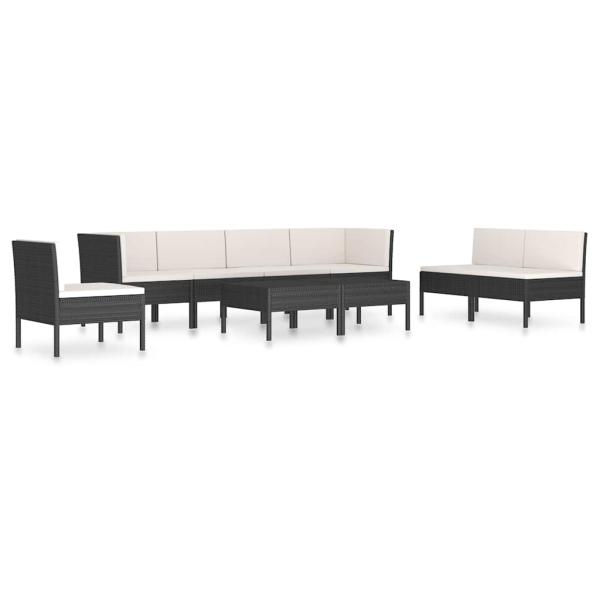 9-tlg. Garten-Lounge-Set mit Auflagen Poly Rattan Schwarz