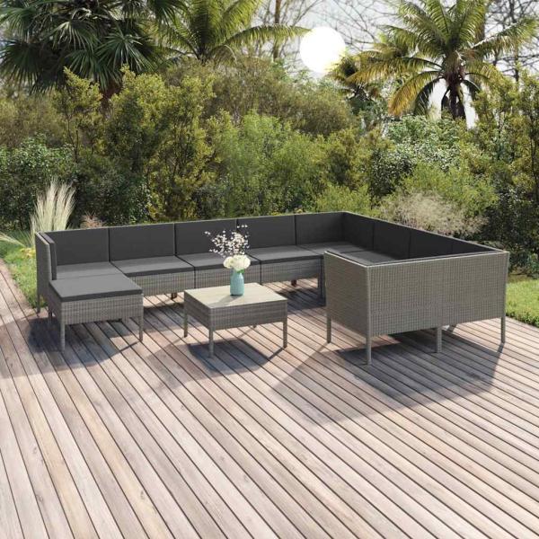 ARDEBO.de - 11-tlg. Garten-Lounge-Set mit Auflagen Poly Rattan Grau
