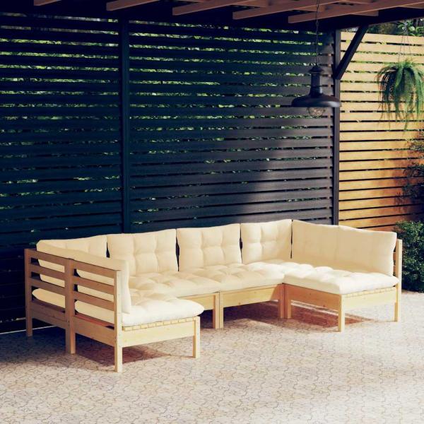 ARDEBO.de - 6-tlg. Garten-Lounge-Set mit Creme Kissen Massivholz Kiefer
