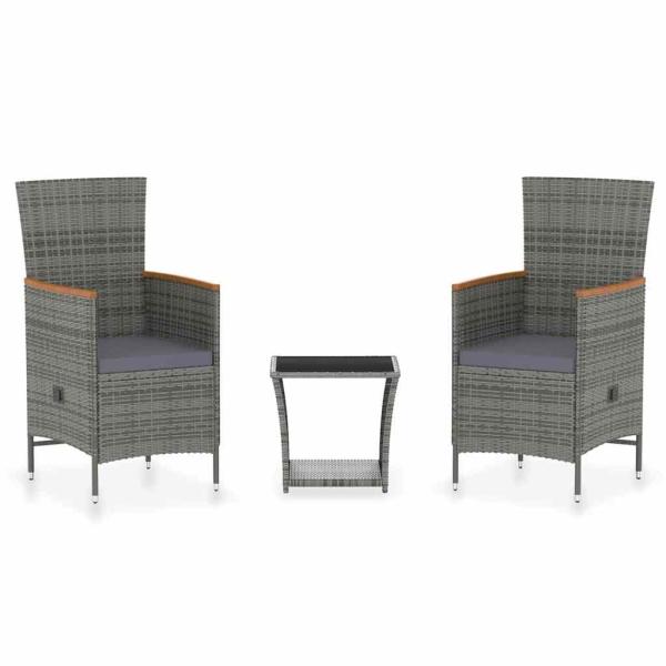 3-tlg. Garten-Lounge-Set mit Kissen Poly Rattan Grau