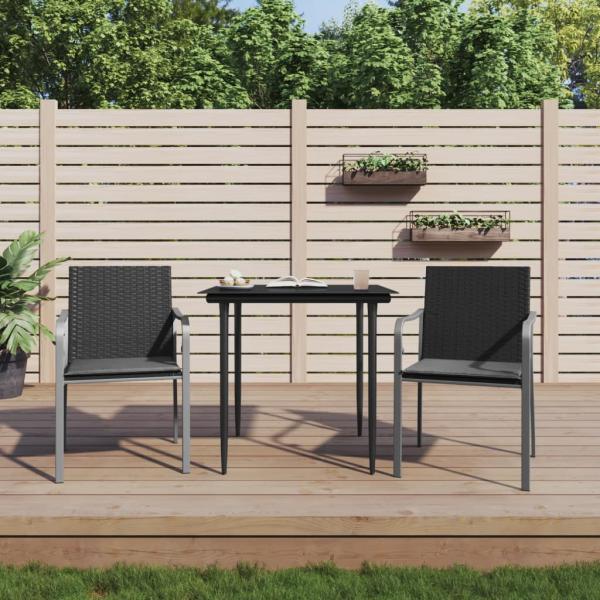 ARDEBO.de - 3-tlg. Garten-Essgruppe mit Kissen Poly Rattan und Stahl