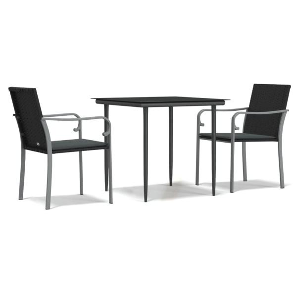 3-tlg. Garten-Essgruppe mit Kissen Poly Rattan und Stahl