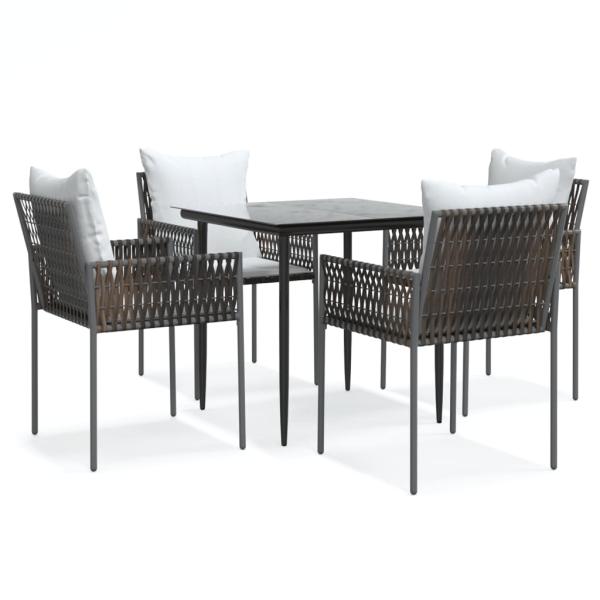 5-tlg. Garten-Essgruppe mit Kissen Poly Rattan und Stahl