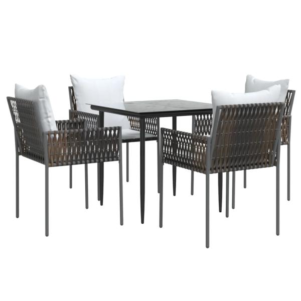 5-tlg. Garten-Essgruppe mit Kissen Poly Rattan und Stahl