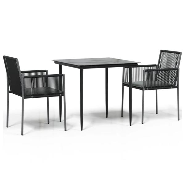 3-tlg. Garten-Essgruppe mit Kissen Schwarz Poly Rattan & Stahl