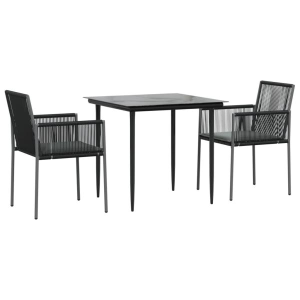 3-tlg. Garten-Essgruppe mit Kissen Schwarz Poly Rattan & Stahl