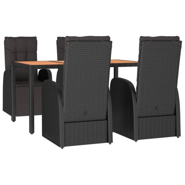 5-tlg. Garten-Essgruppe Schwarz Poly Rattan & Massivholz Akazie