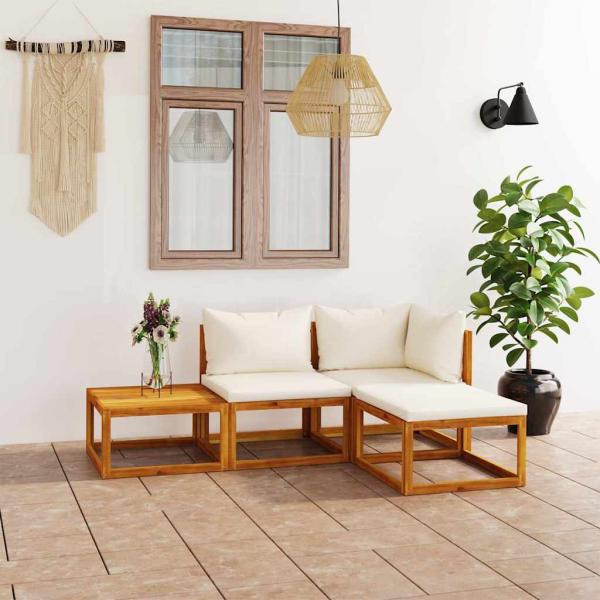 ARDEBO.de - 4-tlg. Garten-Lounge-Set mit Auflagen Creme Massivholz Akazie
