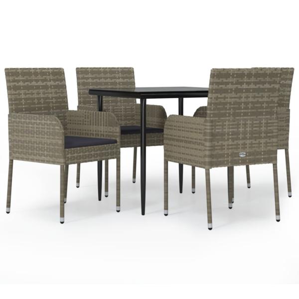5-tlg. Garten-Essgruppe mit Kissen Schwarz und Grau Poly Rattan