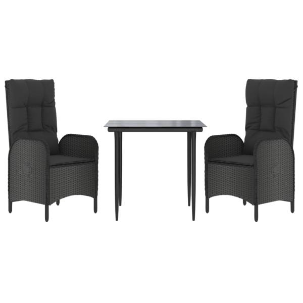 3-tlg. Garten-Essgruppe mit Kissen Schwarz Poly Rattan