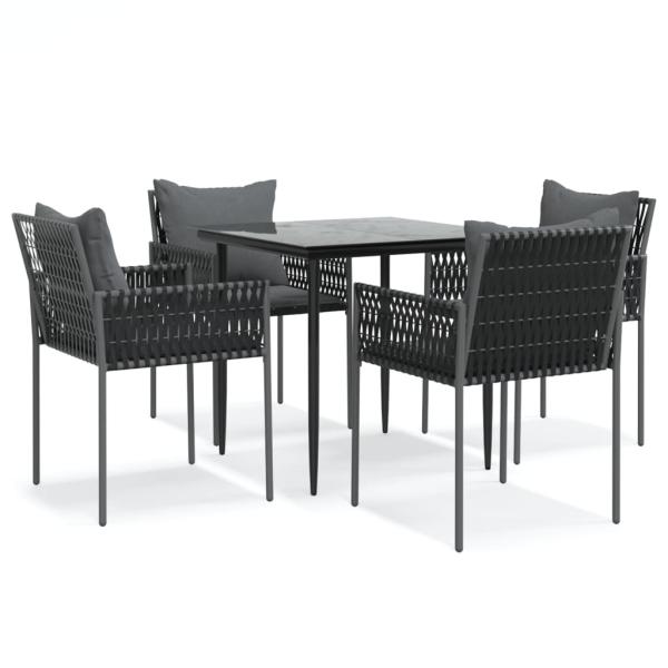 5-tlg. Garten-Essgruppe mit Kissen Poly Rattan und Stahl